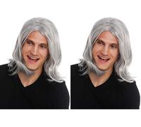 WIG ME UP - 3056-FR68A Parrucca Carnevale Uomo Lunga Riga in Mezzo Ondulata Grigio Vecchia Rockstar Nonno Figo (Confezione da 2)