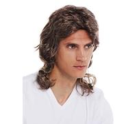 WIG ME UP - 31915-FRT34-66 Parrucca Halloween Carnevale Uomo Tamarro Vokuhila Ondulata Riccia Anni 80 Castano Biondo Mèches Altezza Spalle