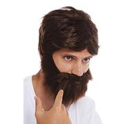WIG ME UP - 31998-P4 Set Parrucca & Barba Scompigliati Arruffati Carnevale Uomo Castano