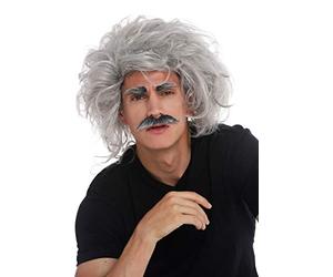 WIG ME UP - 31999-FR68A Parrucca Carnevale Halloween Einstein Scienziato Pazzo Nonno Professore Grigio Scompigliata Baffi