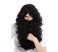 WIG ME UP - 46-A+B-ZA103 Parrucca e Barba Set Deluxe Knecht Ruprecht Profeta Eremita Mago Nero