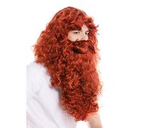 WIG ME UP - 46-A+B-ZA131 Parrucca e Barba Set Deluxe Knecht Ruprecht Profeta Eremita Mago Rosso Rosso Scuro