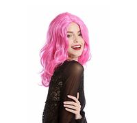 WIG ME UP -90831-ZAC5B Parrucca Donna Halloween Carnevale Rosa Altezza Spalle Ondulata Riga in Mezzo