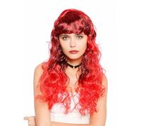 WIG ME UP - 90925-ZA13/ZA103 Parrucca da donna Halloween con frangia riccia lunga nera rossa strega demone diavolessa femme fatale