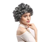 WIG ME UP - 91097-ZA63-ZA103 Parrucca Donna Carnevale Grigio Scuro Nero Brizzolata Ricci Corta Nonna Vecchia Signora