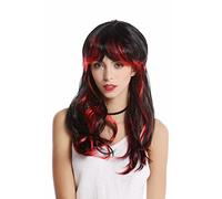 WIG ME UP -91171-ZA103+ZA13 Parrucca Donna Halloween Carnevale Lunga Frangetta Nero Ciocche Rosse Sexy Diavolessa Demonessa Vampiressa