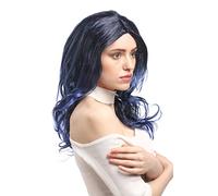 WIG ME UP - 91275-ZA103TZAU1 Parrucca Donna Carnevale Halloween Nero Blu con Ciocche Indaco Ondulata Scalata Riga in Mezzo 50 cm