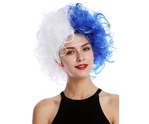 WIG ME UP - 91344-PC3+P60 Parrucca Donna Uomo Pazzo Ricci scompigliati Volume metà Blu Bianco