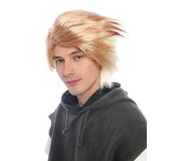 WIG ME UP - 92225 Parrucca per travestimento da uomo e da donna, unisex, per cosplay, Halloween, tempesta di vento, riga in due, biondo rosso mix