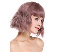 WIG ME UP - DL-052-612 Parrucca donna Corta Frangetta Lungo bob Voluminosa Scompigliata Ondulata Rosa Rosa opaco