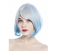 WIG ME UP-DL228-88AR3904 Parrucca Donna Corta Bob Blu Azzurro Argento Méches