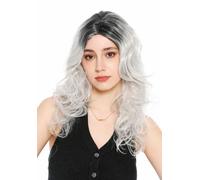 WIG ME UP - GFW1832-silvergray+1B Parrucca da donna, lunga, voluminosa, con onde selvagge, riga in mezzo, effetto ombré nero e grigio chiaro.