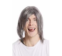 WIG ME UP - GFW892-44 Parrucca Uomo Lunga Liscia Riga Cool Vecchia Rockstar Grigio Grigio scuro con Nero