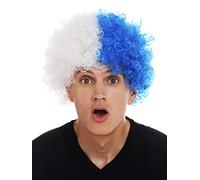 WIG ME UP - MMAM-15M Parrucca Carnevale Afro Parrucca Fan Calcio metà Bianco Blu
