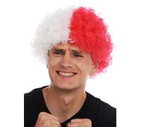 WIG ME UP - MMAM-15M Parrucca Carnevale Afro Parrucca Fan Calcio metà Bianco Rosso