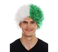 WIG ME UP - MMAM-15M Parrucca Carnevale Afro Parrucca Fan Calcio metà Bianco Verde
