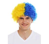 WIG ME UP - MMAM-15M Parrucca Carnevale Afro Parrucca Fan Calcio metà Giallo Blu