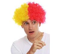WIG ME UP - MMAM-15M Parrucca Carnevale Afro Parrucca Fan Calcio metà Giallo Rosso