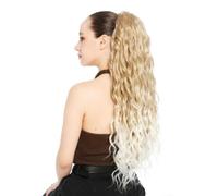 WIG ME UP - N1557A-15T613A Estensione Capelli Coda di Cavallo Pettini base voluminosa e larga molto lunga ondulata 70 cm Biondo Platino con Riflessi