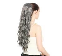 WIG ME UP - N1557A-44 Estensione Capelli Coda di Cavallo Pettini base voluminosa e larga molto lunga ondulata 70 cm Grigio Grigio Scuro Mix
