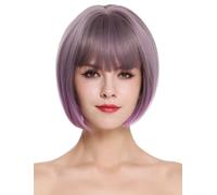 WIG ME UP Parrucca Bob Corto Liscio Frangia Grigio Lilla Viola Mix H1808