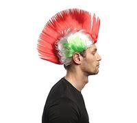 WIG ME UP - Parrucca Carnevale Taglio Mohawk/Irochese,Punk Colore Verde-Bianco-Rosso Italia XR-012-PC13/P68/PC15