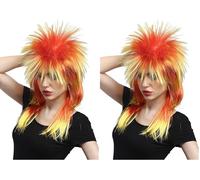 WIG ME UP - Parrucca da Carnevale Punk Taglio alla Vokuhila Rocker Wild Wave Anni 80 Toupet Lunga Colori Rosso Giallo DH1069-PC2BTPC13 (Confezione da 2)