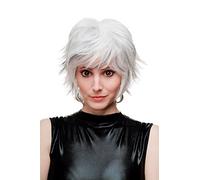 WIG ME UP - Parrucca Donna Cosplay Acconciatura corta scompigliata Platino/Argento/Bianco con Ciocche Nere SA069-1001H1B