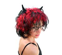 WIG ME UP Parrucca Halloween,Diavolo, Diavolessa, Corna, Colore Nero e Rosso