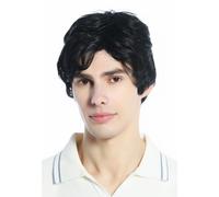 WIG ME UP Parrucca Uomo Donna Corto con Riga Ondulato Nero Parrucca