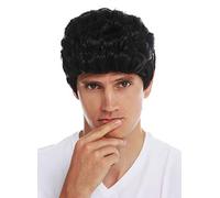 WIG ME UP - SARL084-P103 Parrucca Carnevale Halloween Uomo Corta Cool Ondulata Ciuffo Basette Rockabilly Anni 60 & 60 Nero