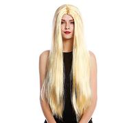 WIG ME UP - TH46-P03 Parrucca Donna Halloween Carnevale Molto Lunga Liscia Riga in Mezzo Biondo