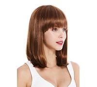WIG ME UP - VK-1-27MB Parrucca donna Corta Altezza spalle Bob lungo Frangetta Liscia Castano ramato chiaro Castano rossiccio