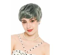 WIG ME UP - VK-72-T5904 Parrucca per uomo e donna, androgina, unisex, corta, molto ondulata, verde chiaro, pixie