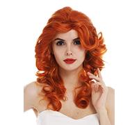 WIG ME UP - WL-3010-T2735 Parrucca Donna Star Diva Lunga Ondulata Voluminosa Cotonata Anni 80 Rosso arancione