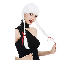 WIG ME UP - XR-008-P60 Parrucca Donna Carnevale Lunga Treccia Frangetta Bianco