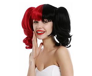 WIG ME UP-ZM-1189 Parrucca Donna Arlecchino Lolita Cosplay Corta liscia Lunghe code ondulate Metà Nero Rosso