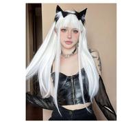 Wig, Parrucca colorata con frangia d'aria, capelli lunghi e lisci, cielo blu bianco viola, copricapo completo alla moda,Human hair wig(White)