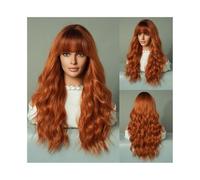 Wig, Parrucca da donna alla moda, lunga riccia, platino, grande onda, capelli ricci, testa completa, parrucca con frangia d'aria all'ingrosso,Human hair wig(Orange head dye)
