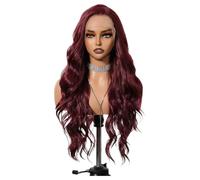Wig Wig - Wig Borgogna Heuvrages Umani, Vino Red Curly Wig | Onda Corpo Rosso 25 Pollici Lunghe Parrucche , Capelli Senza Glué, Pizzo Trasparente Per Le Donne, 13x6 Pre-raccolti