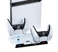 Wigearss Supporto Verticale di Raffreddamento PS5 con Doppio Controller di Caricatore per PS5/PS5 Slim/PS5 PRO UHD/Digital Edition
