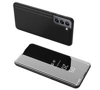 Wigento Cover per Samsung Galaxy S22 Plus 5G Clear View Specchio Specchio Smart Cover Nero Cover