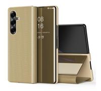 Wigento Custodia a libro per Samsung Galaxy Z Fold8 Ultra 5G, design a specchio trasparente, funzione leggio, antiurto, a 360 gradi, oro