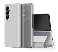 Wigento Custodia a libro per Samsung Galaxy Z Fold8 Ultra 5G, design a specchio trasparente, funzione leggio, antiurto, a 360 gradi (argento)