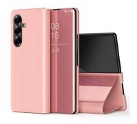 Wigento Custodia a libro per Samsung Galaxy Z Fold8 Ultra 5G, design a specchio trasparente, funzione leggio, antiurto a 360 gradi, rosa