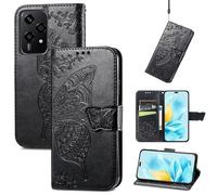 Wigento Custodia a portafoglio in ecopelle per Honor 200 Lite, motivo farfalla, colore: nero