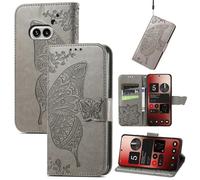 Wigento Custodia a portafoglio in ecopelle per Nothing Phone 2a, motivo farfalla, colore: grigio