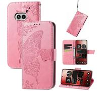 Wigento Custodia a portafoglio in ecopelle per Nothing Phone 2a, motivo: farfalla, colore: rosa