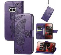 Wigento Custodia a portafoglio in ecopelle per Nothing Phone 2a, motivo: farfalla, colore: viola