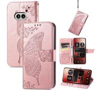 Wigento Custodia a portafoglio in ecopelle per Nothing Phone 2a, motivo: farfalla rosa